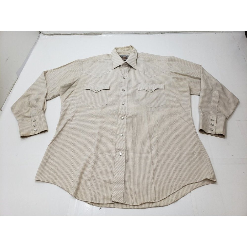 Vintage ATB Authentic Western Wear Mens Shirt Pearl Snap Striped 16.5 32/33